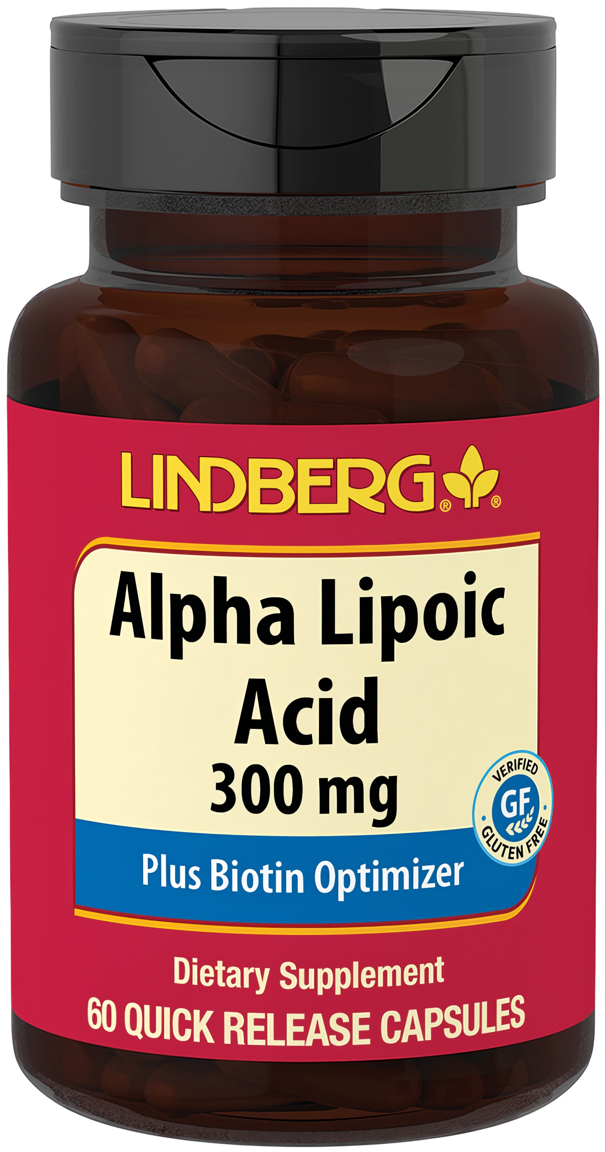 Alpha Lipoic Acid 300 mg plus Biotin, 60 Quick Release Capsules. Gluten-free dietary supplement with verified ingredients.