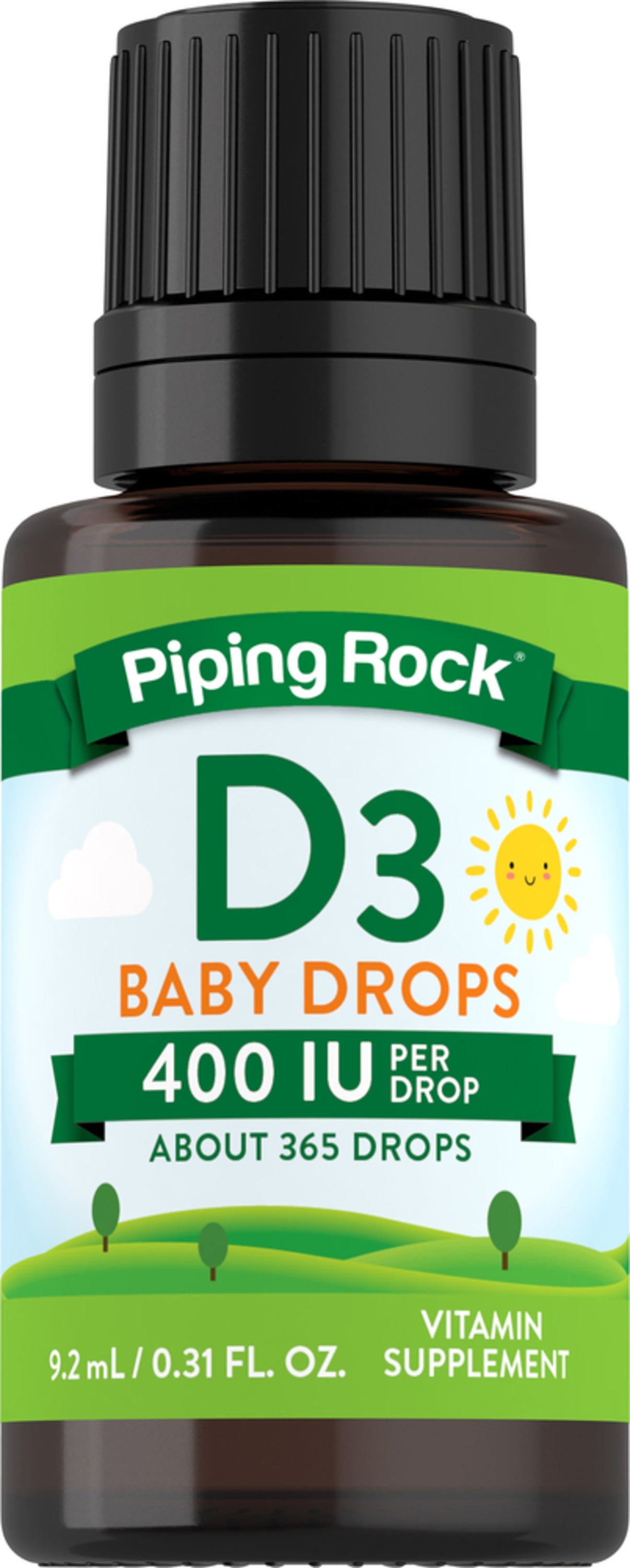D3 Baby Drops 400 IU per drop, 9.2 mL / 0.31 FL. OZ., providing about 365 drops, as a vitamin supplement.