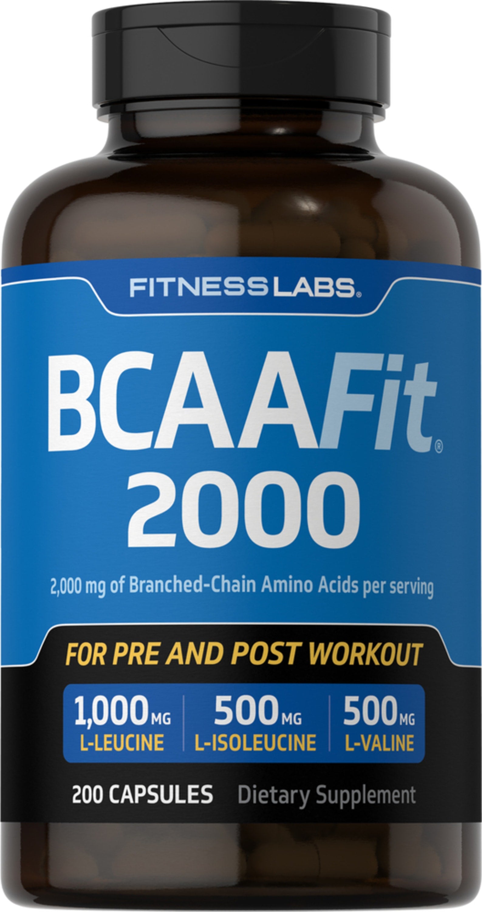 BCAAFit 2000, 2000 mg (per serving), 200 Capsules