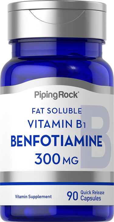 Fat Soluble Vitamin B1 Benfotiamine 300 MG with 90 quick release capsules, ideal for nutritional supplementation.