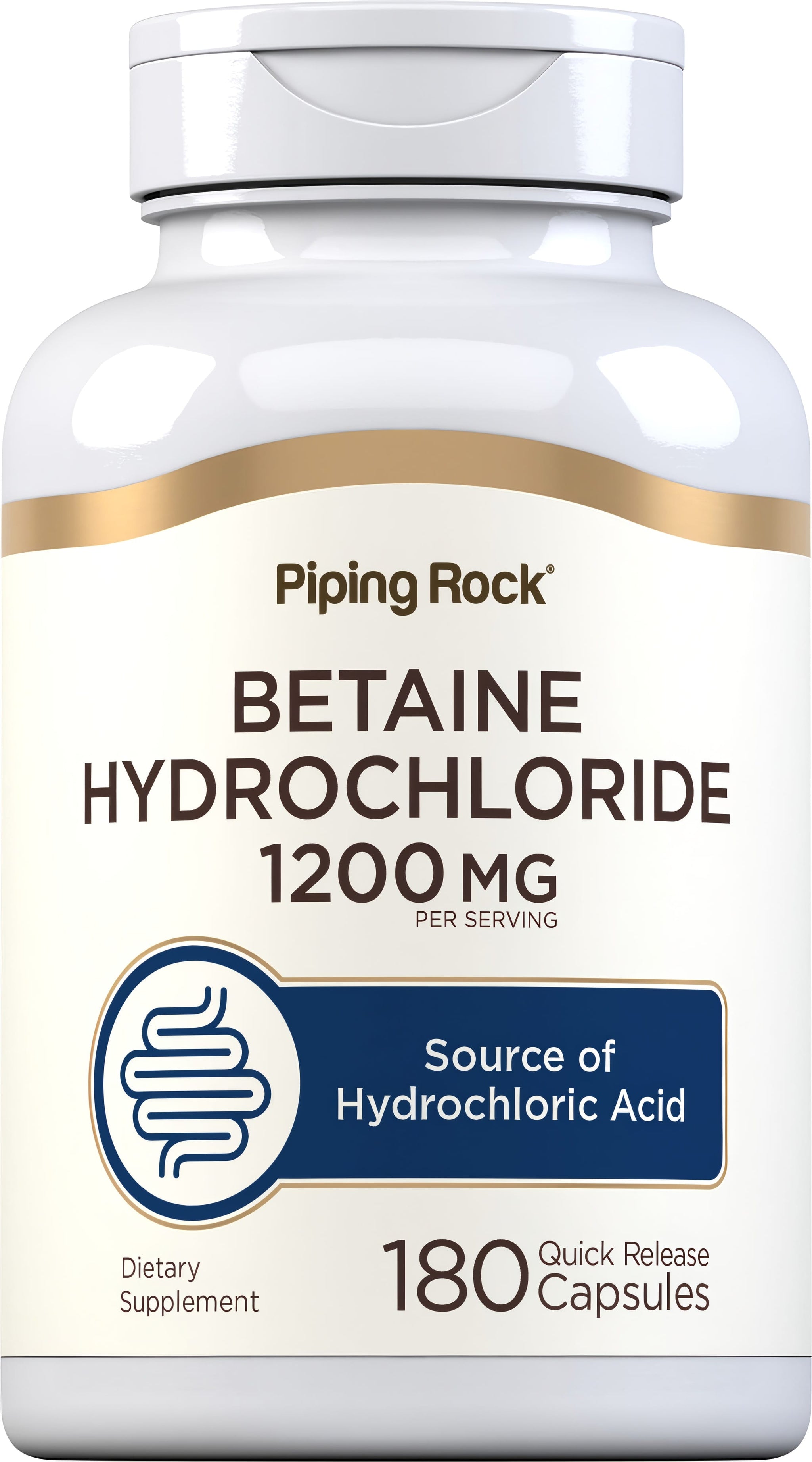 Betaine Hydrochloride 1200 mg 180 Quick Release Capsules. Source of Hydrochloric Acid. Dietary Supplement.