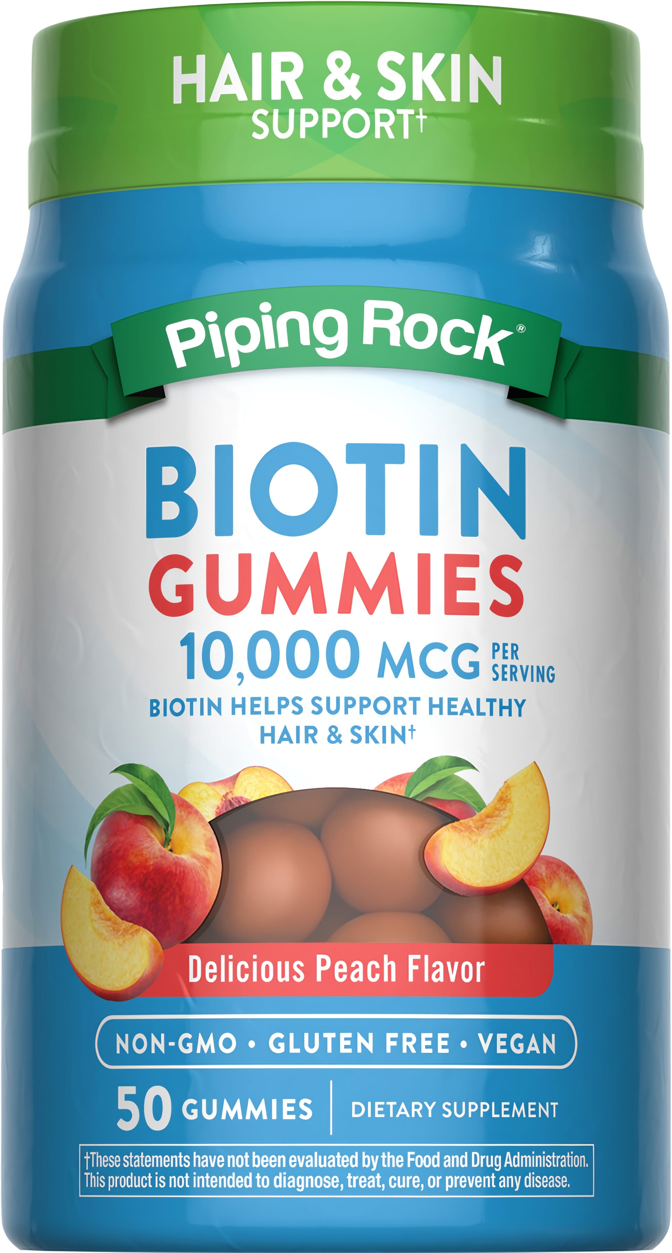 Biotin (Delicious Peach), 10,000 mcg (per serving), 50 Vegan Gummies