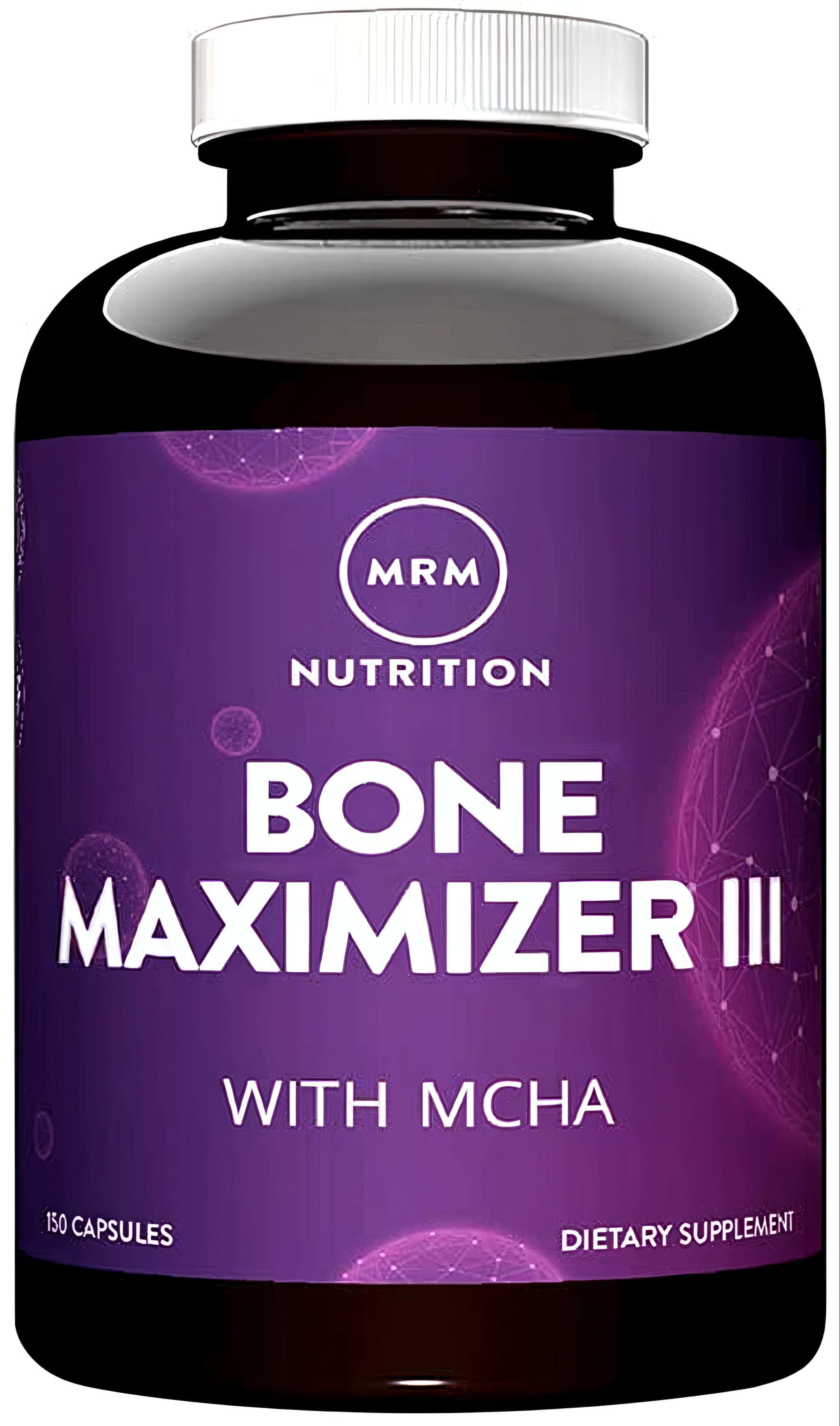 MRM Bone Maximizer III features MCHA in a 150-capsule dietary supplement bottle.
