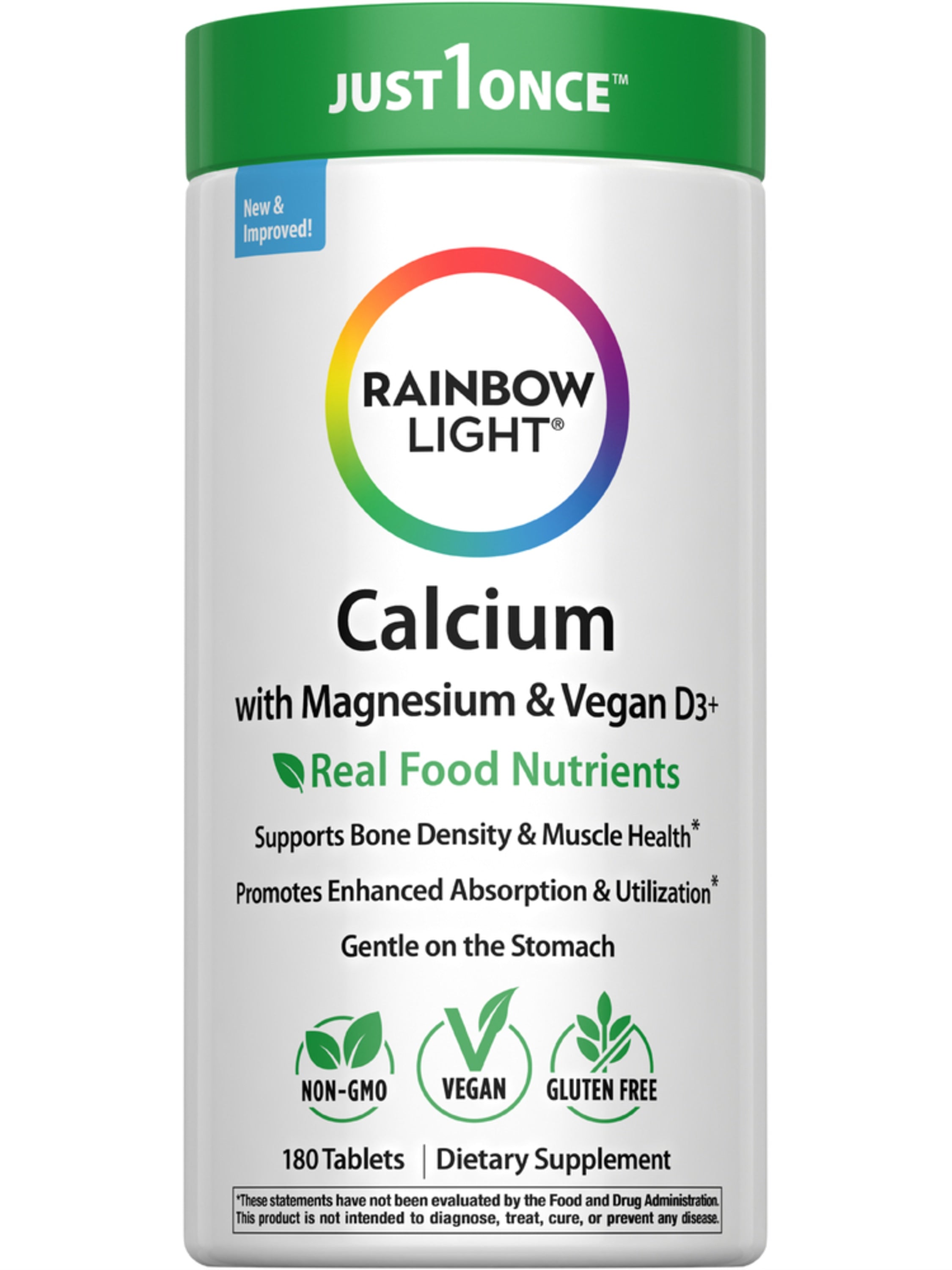 Calcium Magnesium and Vegan D3 + Real Food Nutrients, 180 Vegetarian Caplets