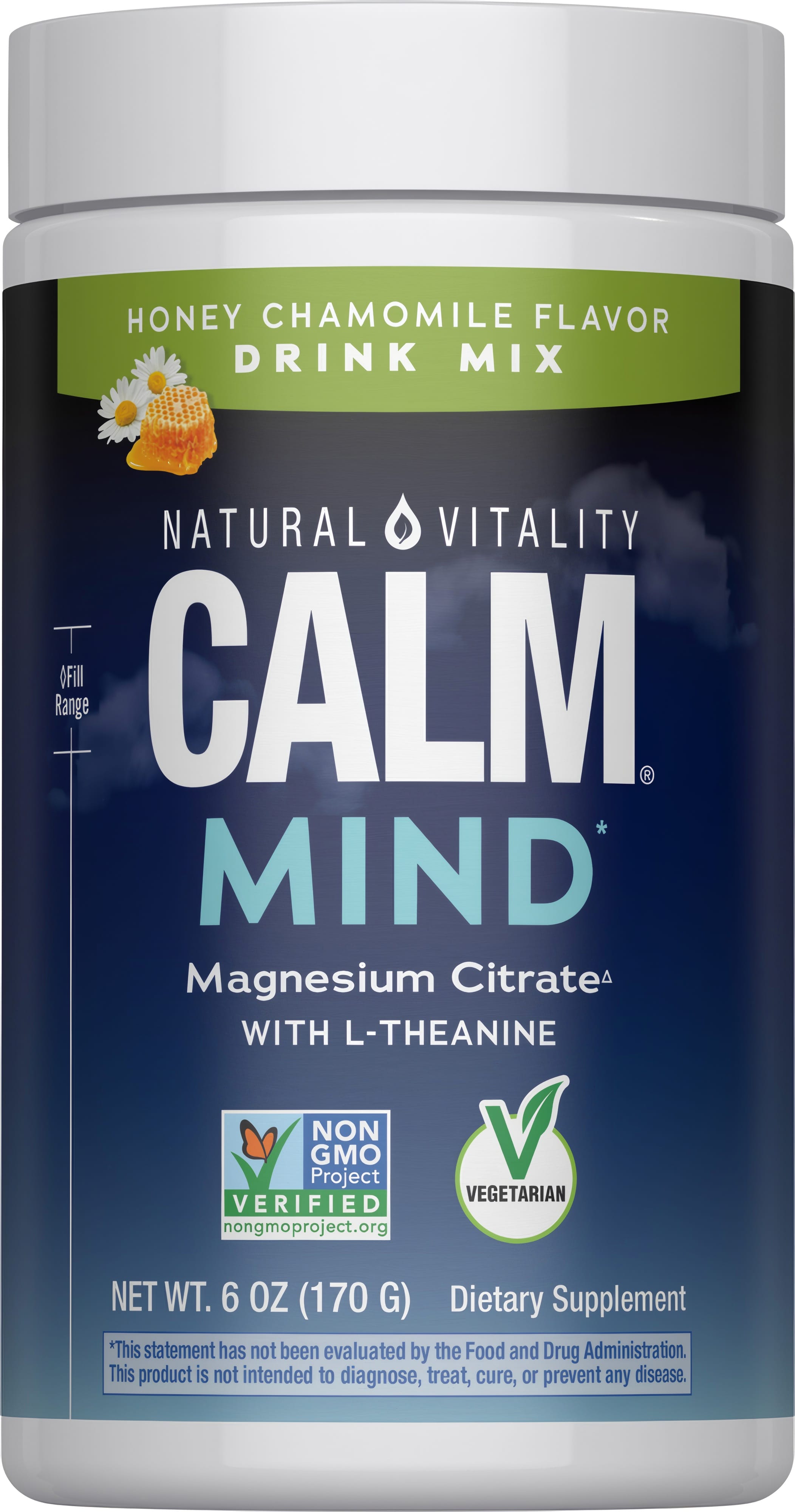 NV Calm Mind Magnesium Citrate and L-Theanine Honey Chamomile Drink Mix, 6 oz (170 G) Dietary Supplement.