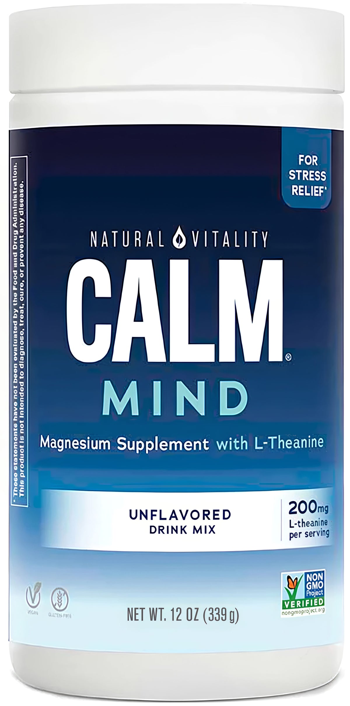 CALM MIND Magnesium Supplement with L-Theanine, unflavored drink mix, 12 oz (339 g), contains 200mg L-theanine per serving.