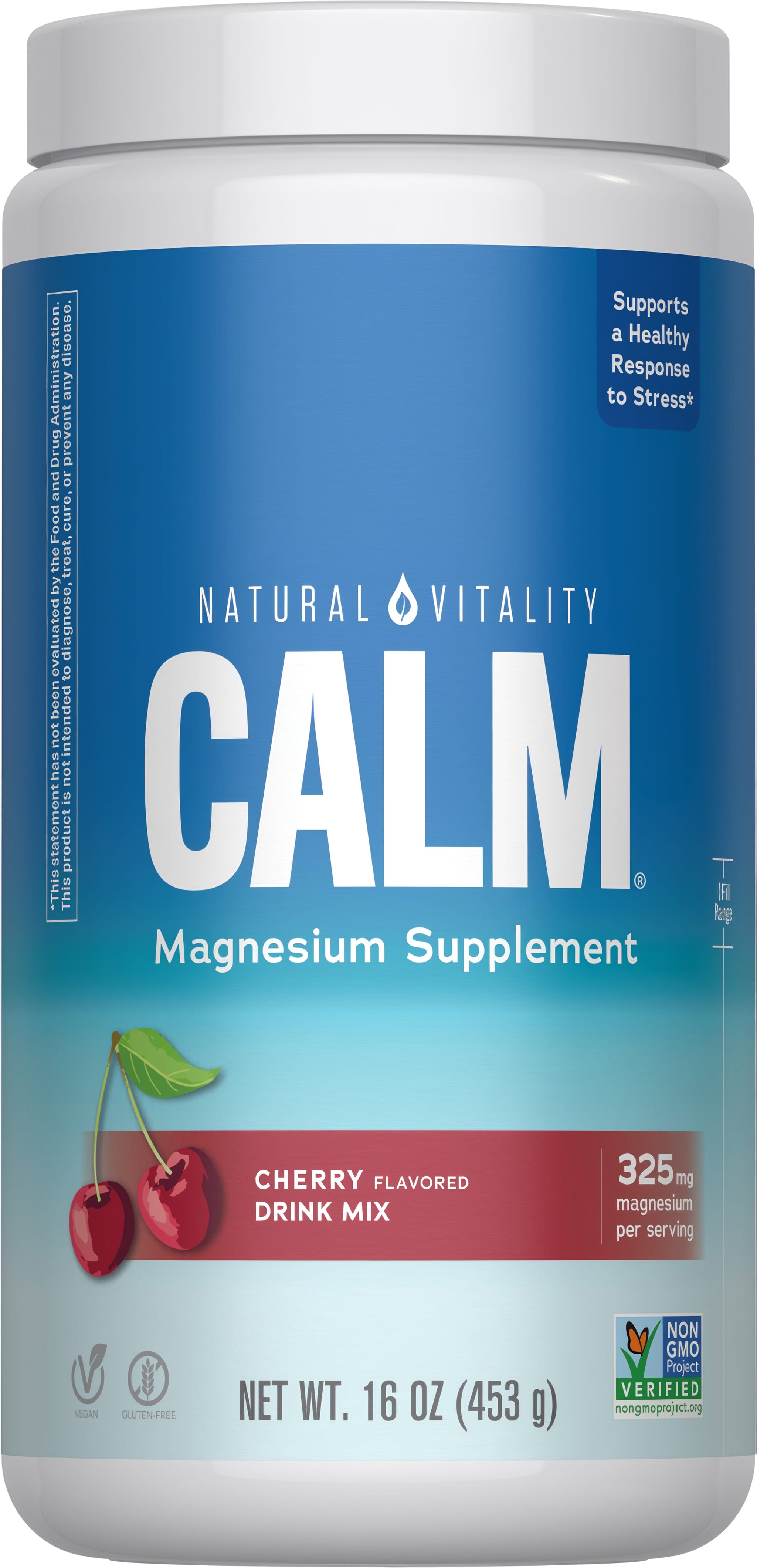 NATURAL VITALITY CALM Magnesium Supplement, Cherry Flavored Drink Mix, 16 OZ (453 g).