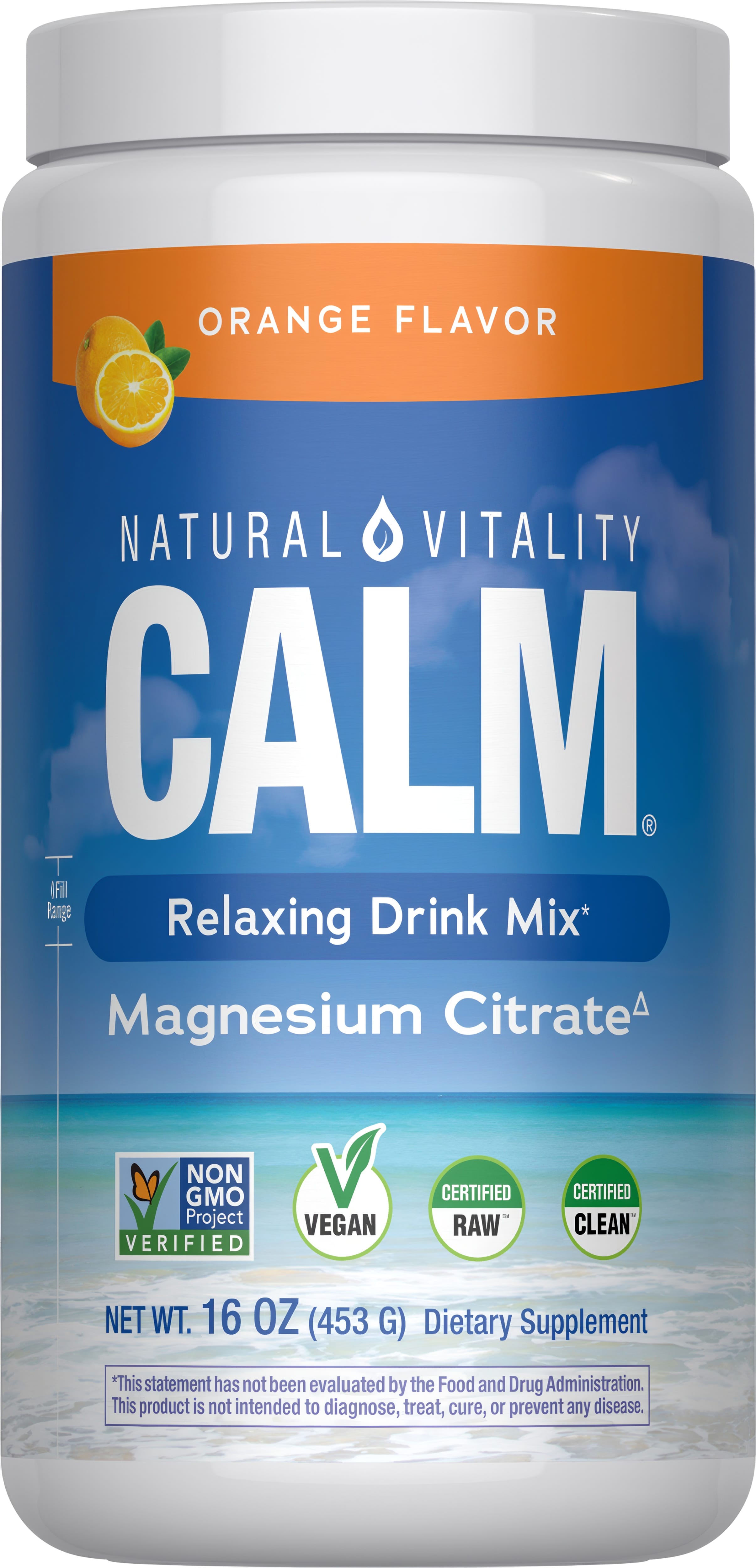 Natural Vitality CALM Orange Flavor Relaxing Drink Mix with Magnesium Citrate, 16 OZ (453 G) Dietary Supplement.