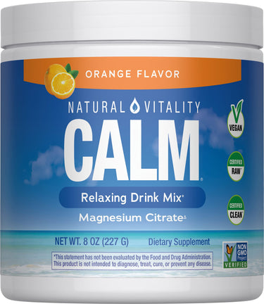 Natural Vitality Calm Relaxing Drink Mix, orange flavor with magnesium citrate powder, 8 oz (227 g).