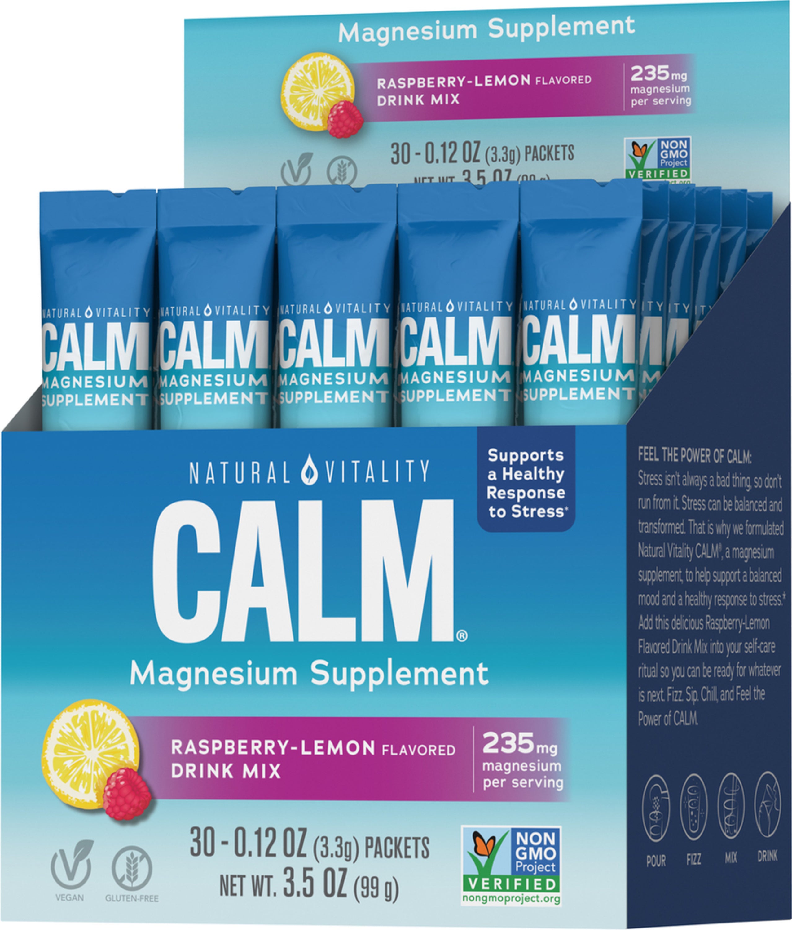 CALM Powder Raspberry-Lemon Stick Packs, 30 Stick Packs