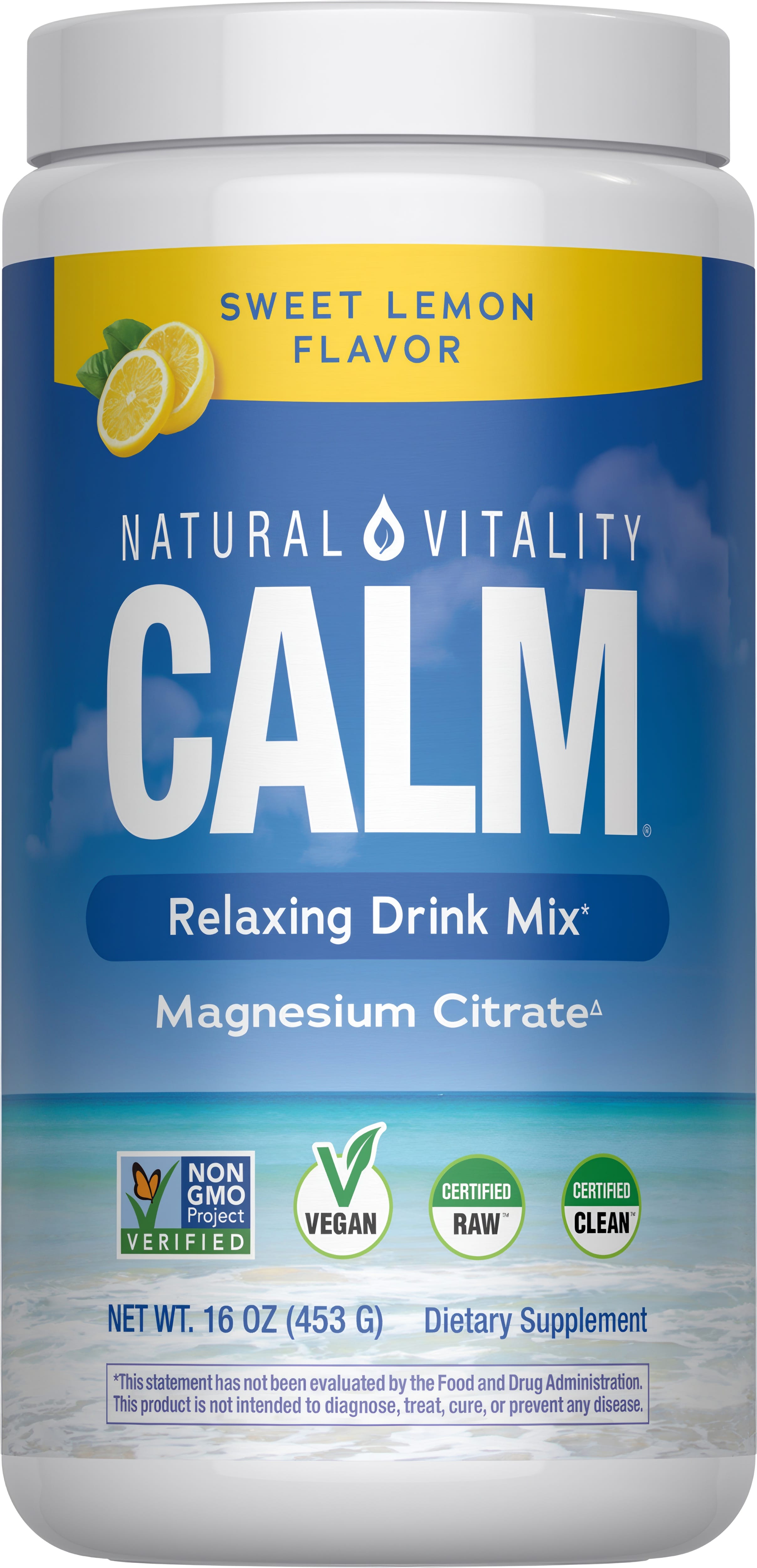 NATURAL VITALITY CALM Relaxing Drink Mix, Sweet Lemon Flavor, Magnesium Citrate, 16 oz (453 g) Powder, Dietary Supplement.