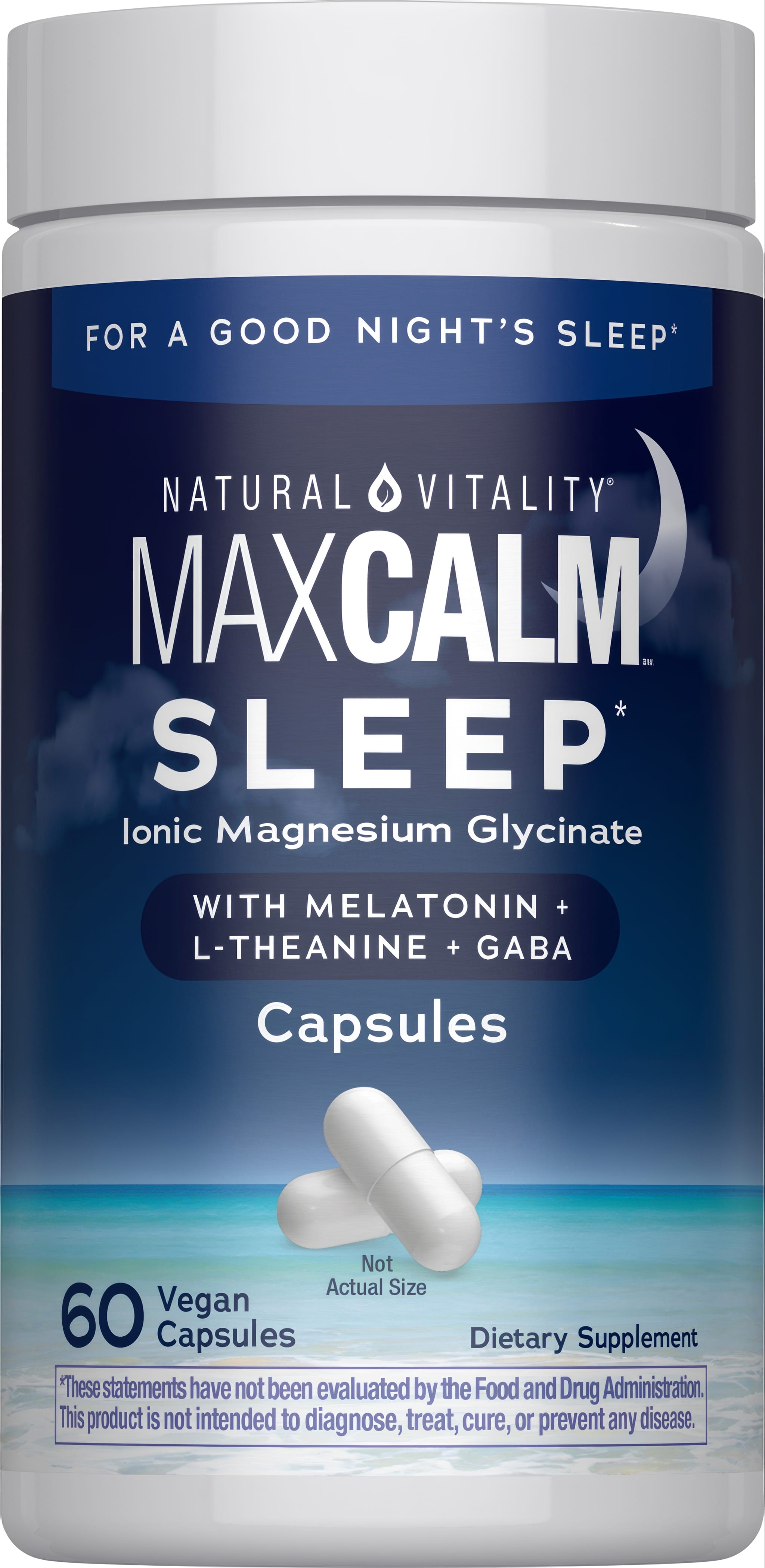 NV Calm Sleep Mag Glycinate + Melatonin 60 Vegan Capsules with Ionic Magnesium Glycinate, Melatonin, L-Theanine, and GABA.