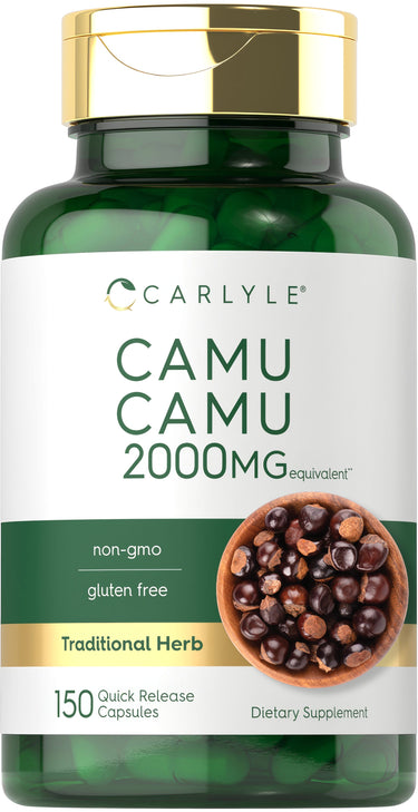 Carlyle Camu Camu 2000MG, 150 Quick Release Capsules. Non-GMO, gluten free, traditional herb dietary supplement.
