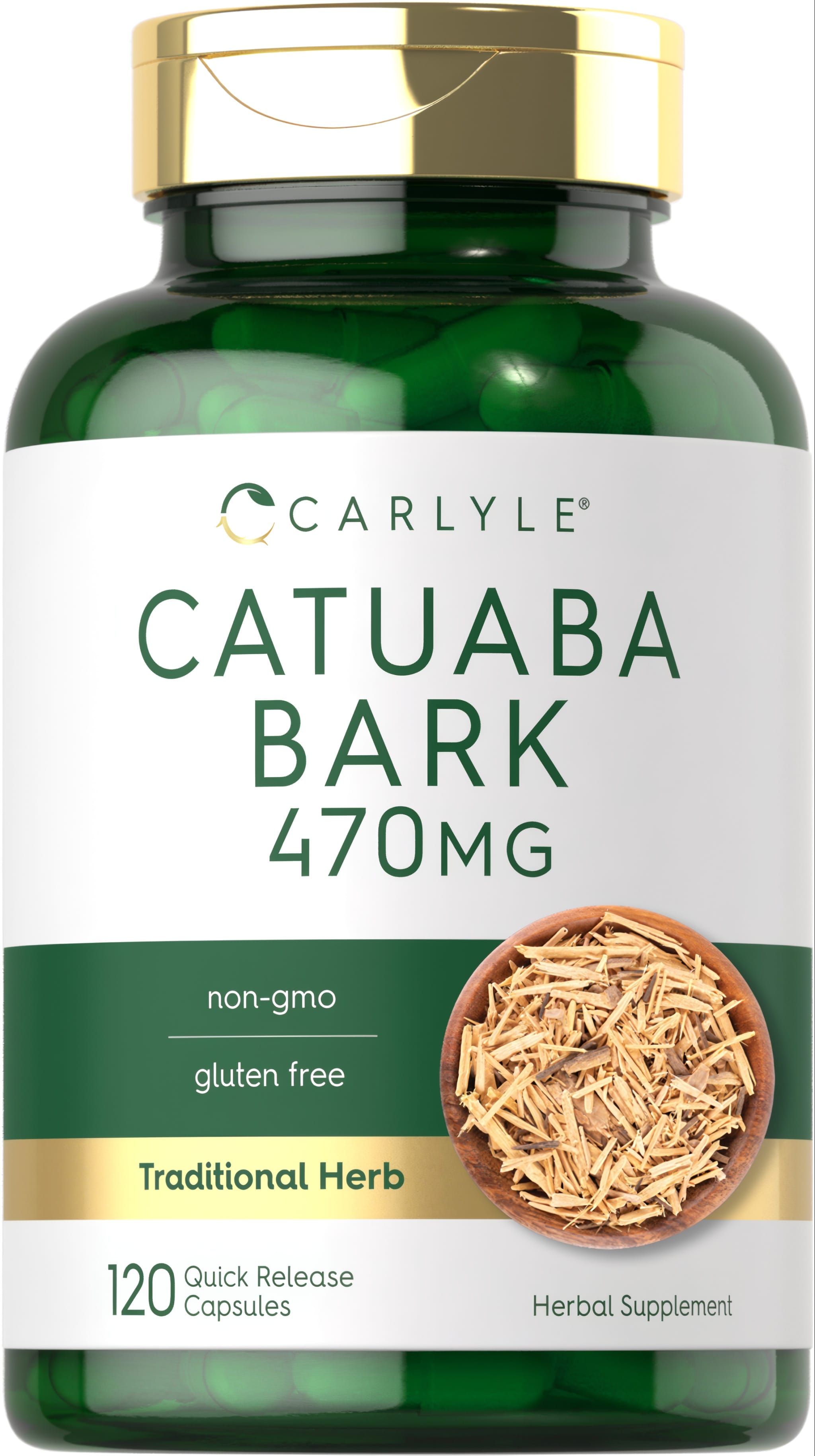 Carlyle Catuaba Bark capsules, 470mg, 120-count, quick release, herbal supplement.
