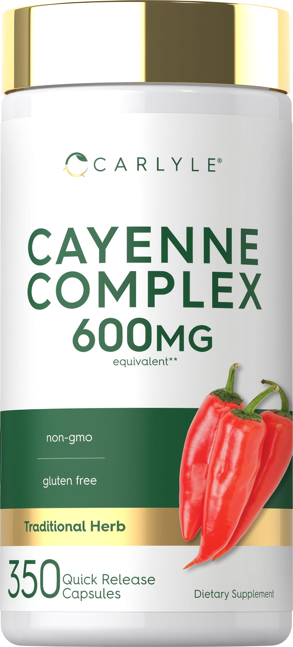 Carlyle Cayenne Complex with 600MG equivalent, 350 quick-release capsules for optimal health support.