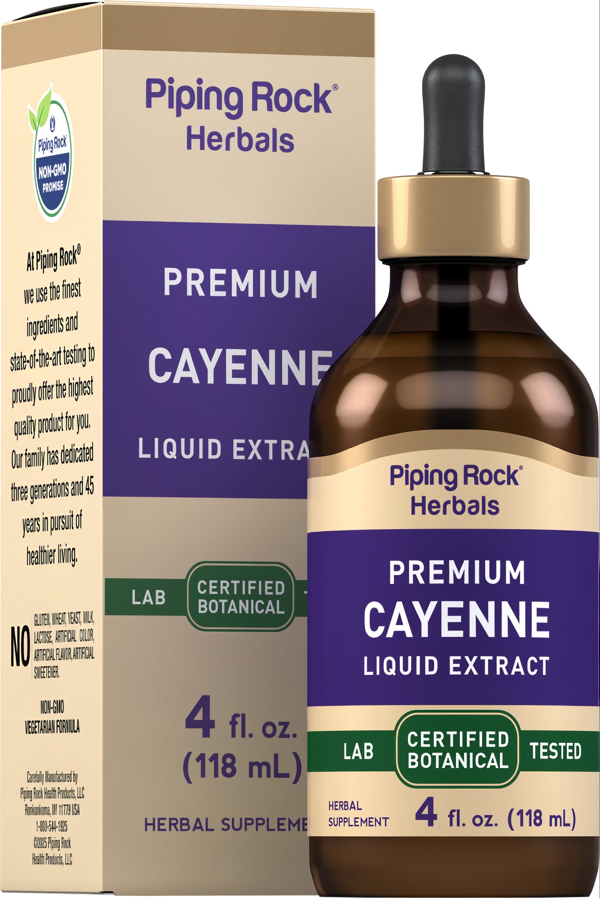 Premium Cayenne Liquid Extract in a 4 fl. oz. (118 mL) bottle, Lab Certified Botanical Tested Herbal Supplement.