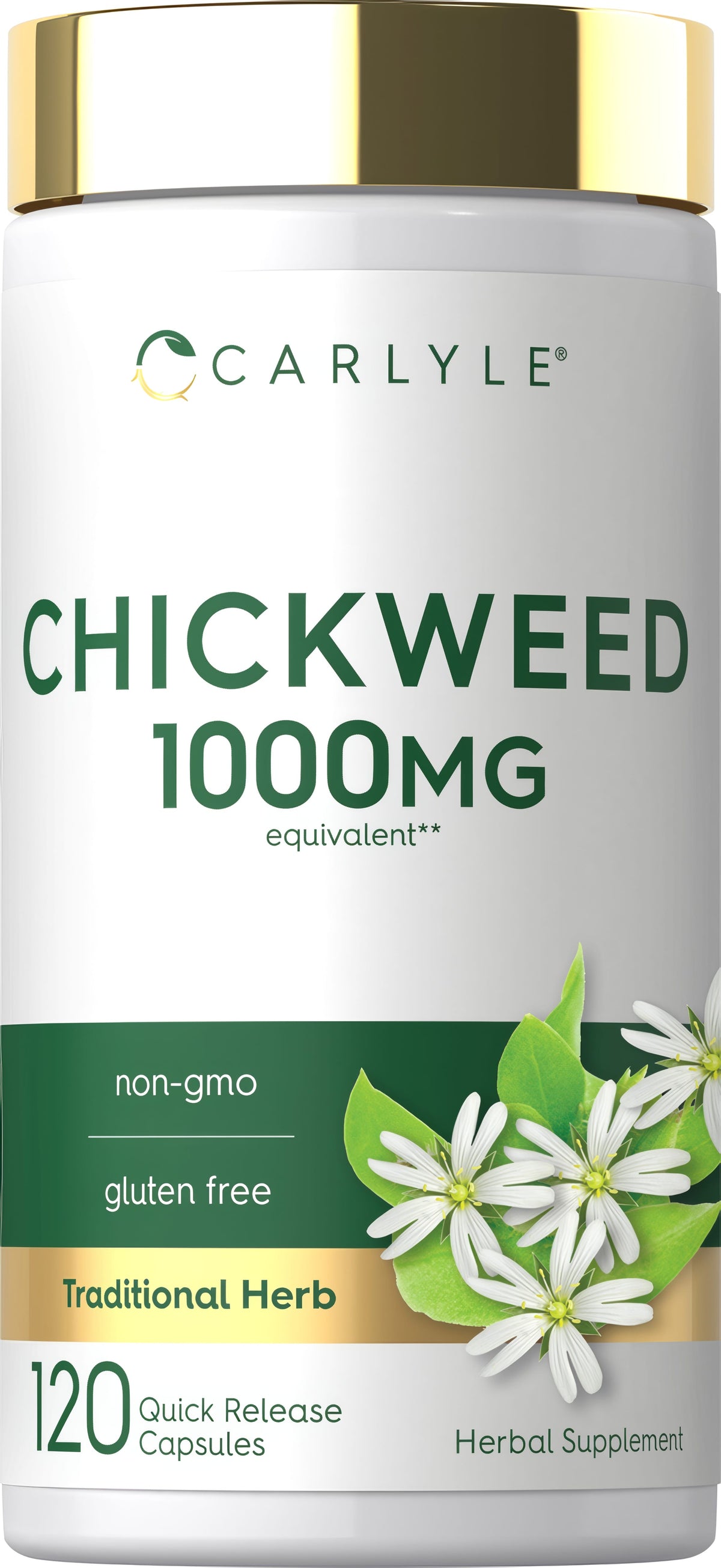 Carlyle Chickweed 1000 mg equivalent, 120 Quick Release Capsules. Non-GMO, gluten free, traditional herb.