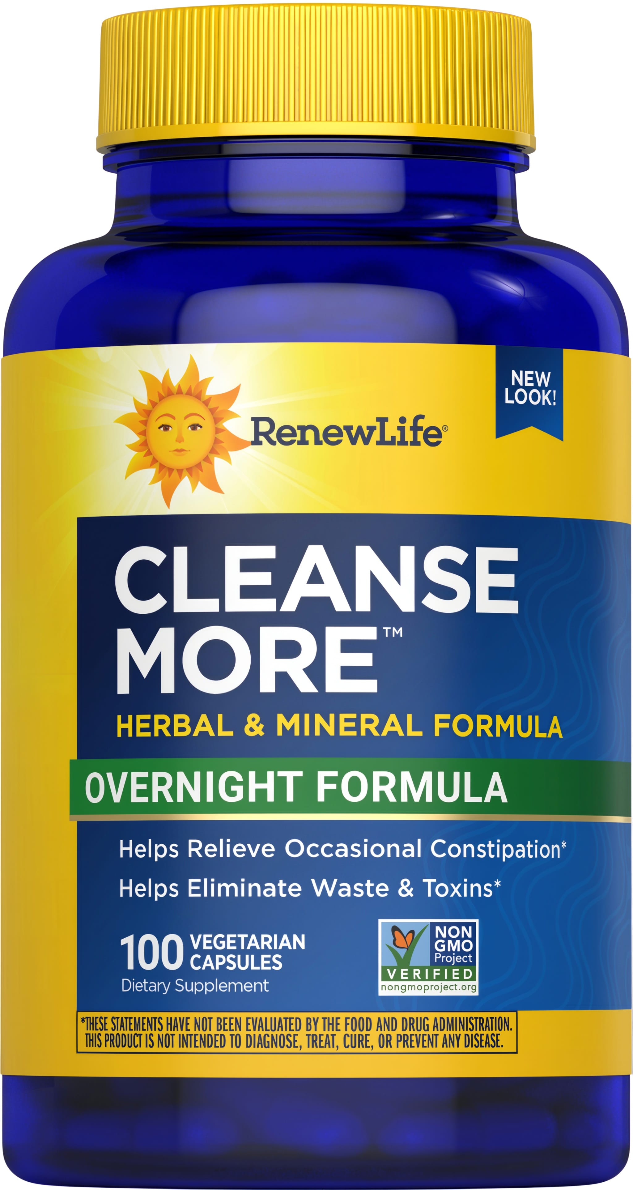 Cleanse More Herbal and Mineral Formula Overnight, 100 vegetarian capsules in a bottle.