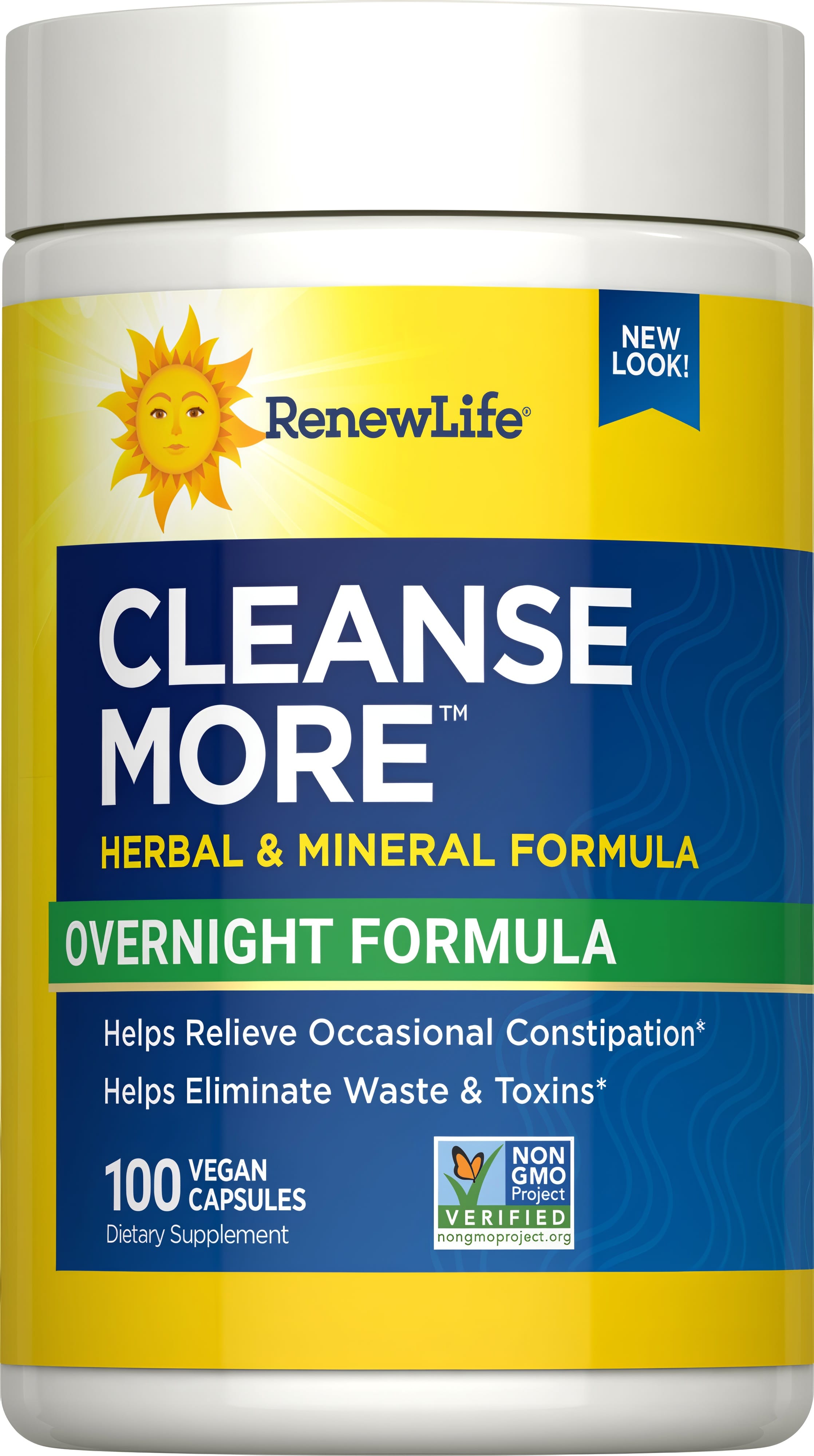 Cleanse More Herbal & Mineral Formula, Overnight Formula, 100 Vegan Capsules. Supports relief from occasional constipation.