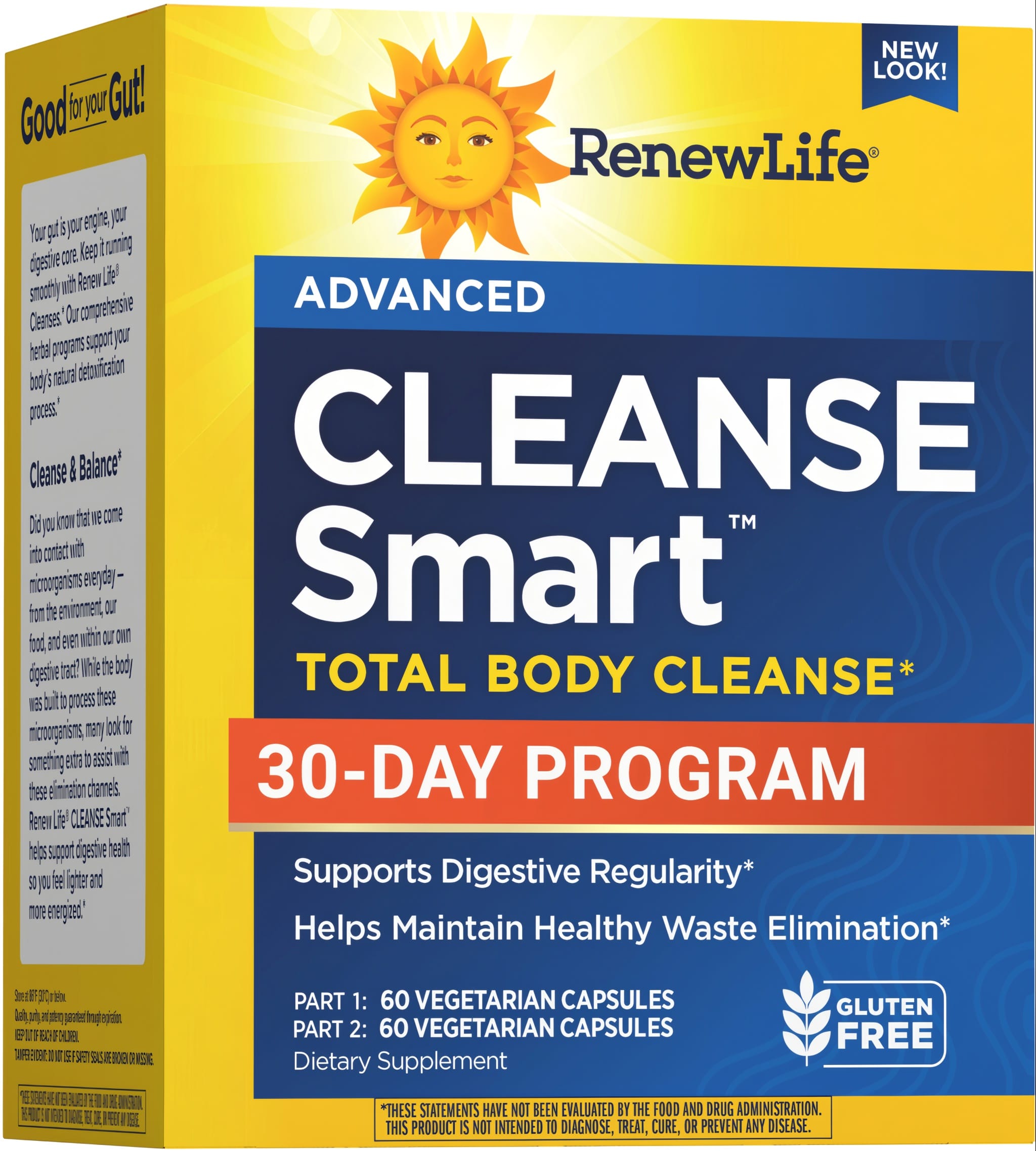 RenewLife CleanseSmart Advanced Total Body Cleanse 30-Day Program, 2-part kit with 60 Vegetarian Capsules each, Gluten Free.