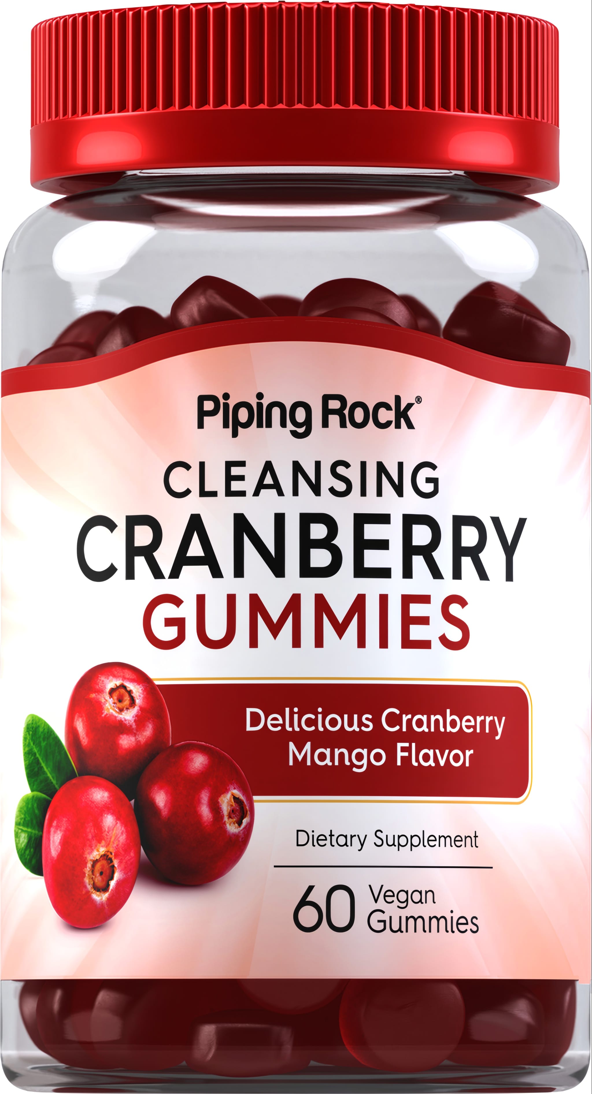 Cleansing Cranberry Gummies in cranberry mango flavor, 60 vegan gummies for dietary supplementation.