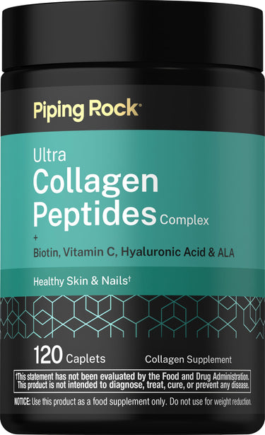 Ultra Collagen Peptides with Biotin, Vitamin C, Hyaluronic Acid, and ALA supporting healthy skin and nails, 120 caplets.