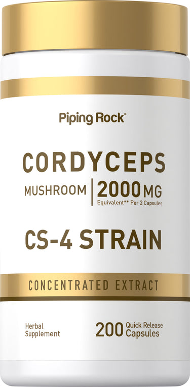 Cordyceps Mushroom CS-4 Strain, 2000 mg Equivalent Per 2 Capsules, Concentrated Extract, 200 Quick Release Capsules.