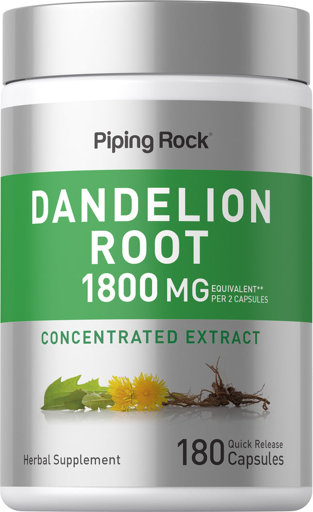 Dandelion Root 1800 MG, 2-Capsule Equivalent, Concentrated Herbal Supplement, 180 Quick Release Capsules.