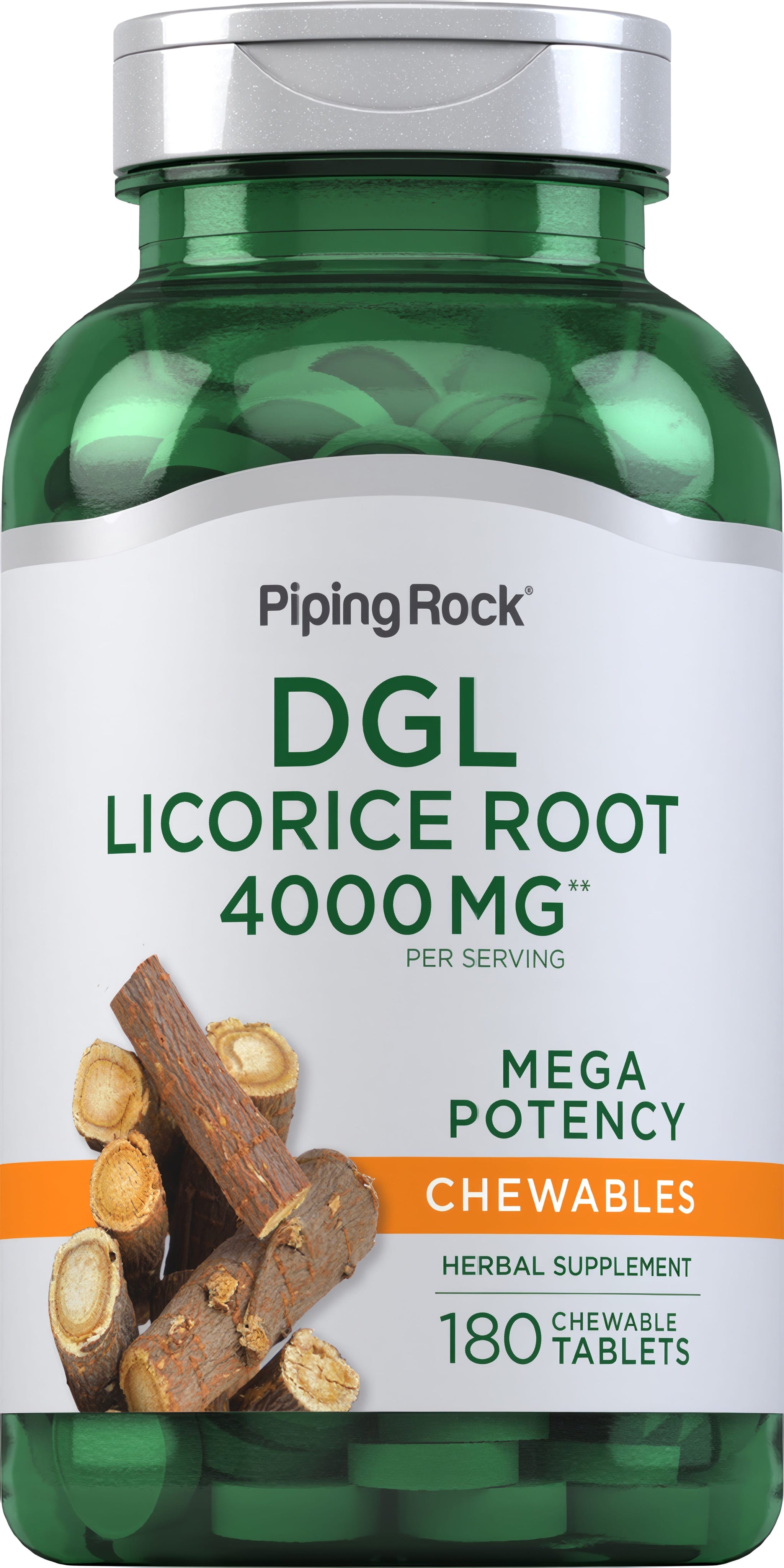 Mega Potency Licorice Root Chewables, 4000 MG, 180 tablets for digestive health support.