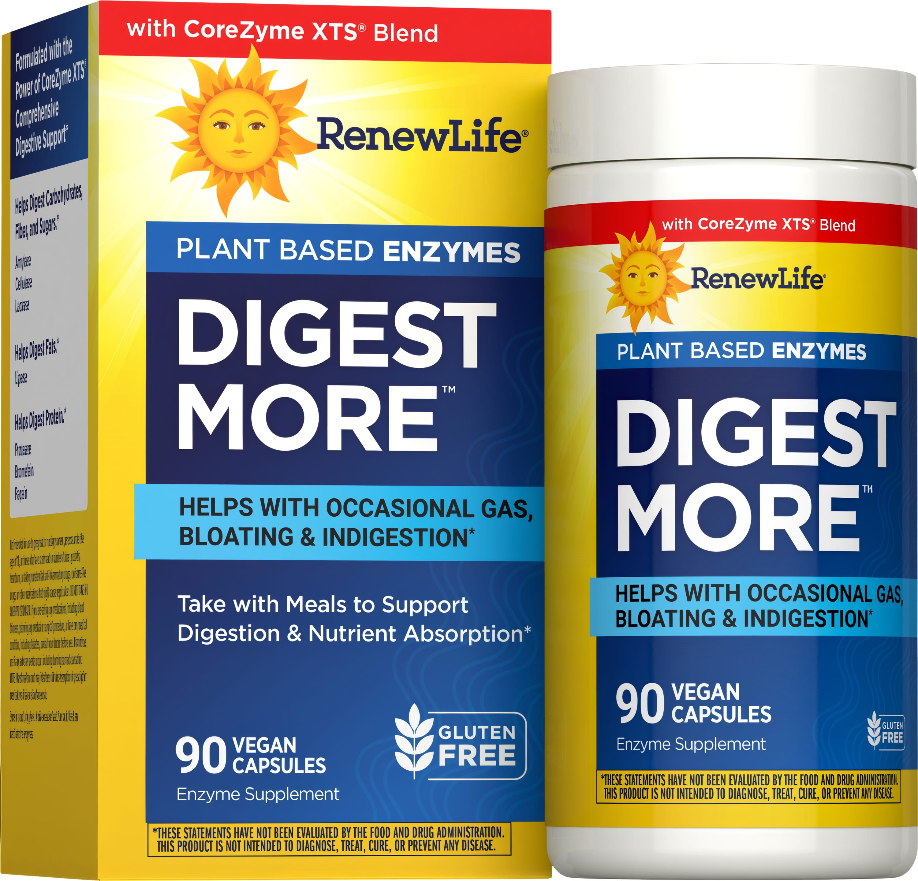 Digest More Plant Based Enzyme Supplement with 90 vegan capsules, gluten free.