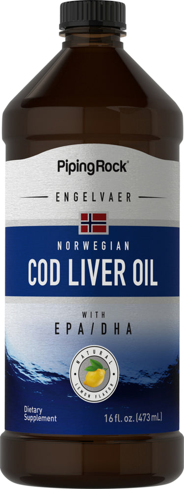 Engelvaer Norwegian Cod Liver Oil (Natual Lemon Flavor), 16 fl oz (473 mL) Bottle