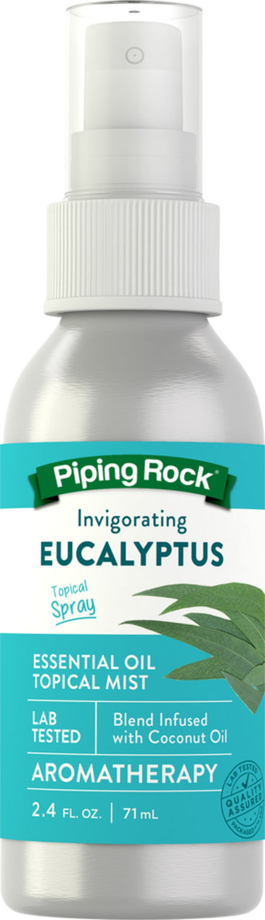 Invigorating Eucalyptus Topical Spray Essential Oil Topical Mist, 2.4 FL. OZ. | 71 mL. Lab Tested, Blend Infused with Coconut Oil.