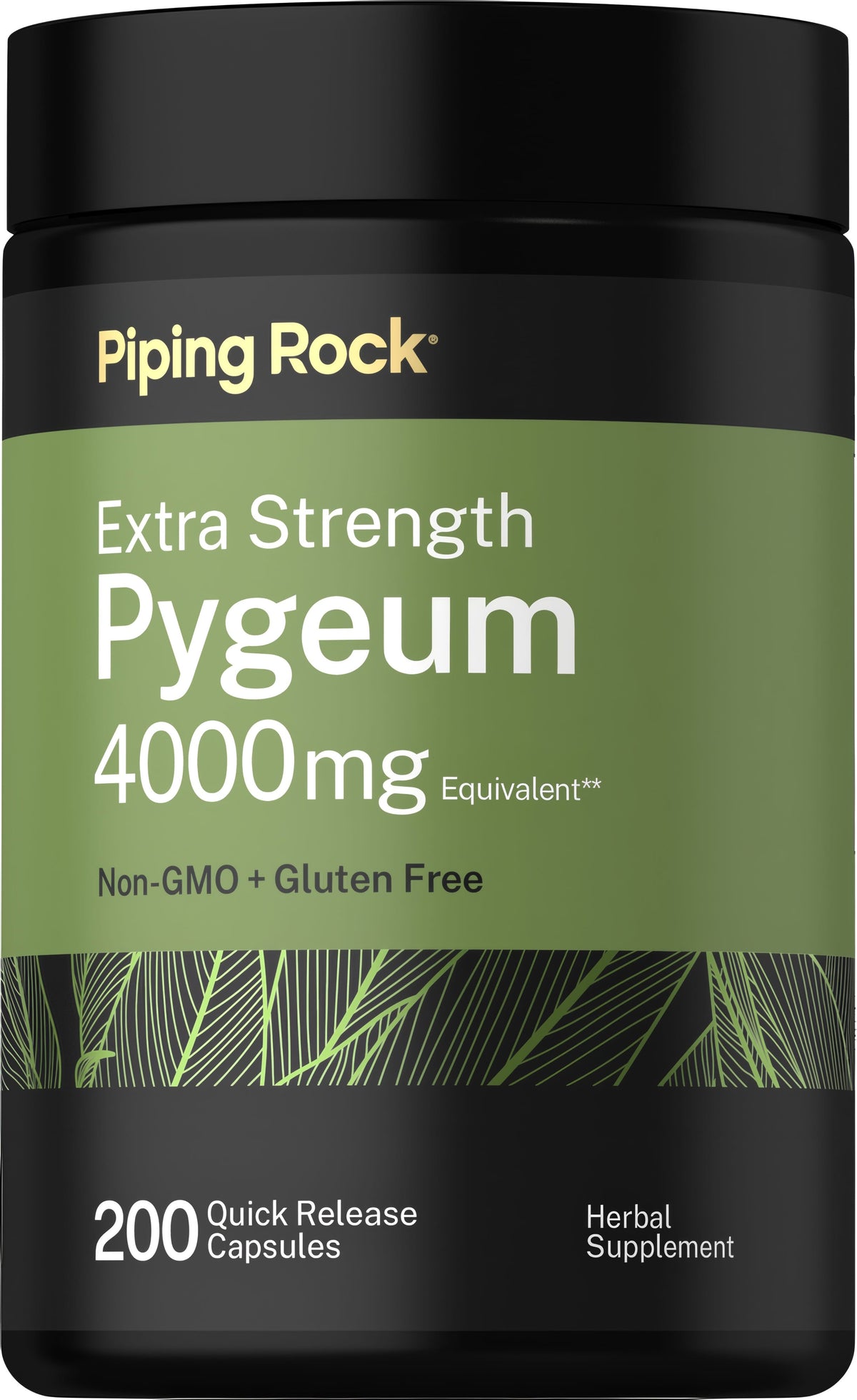 Pygeum Extra Strength 4000mg Equivalent, 200 Quick Release Capsules, Non-GMO and Gluten Free Herbal Supplement.