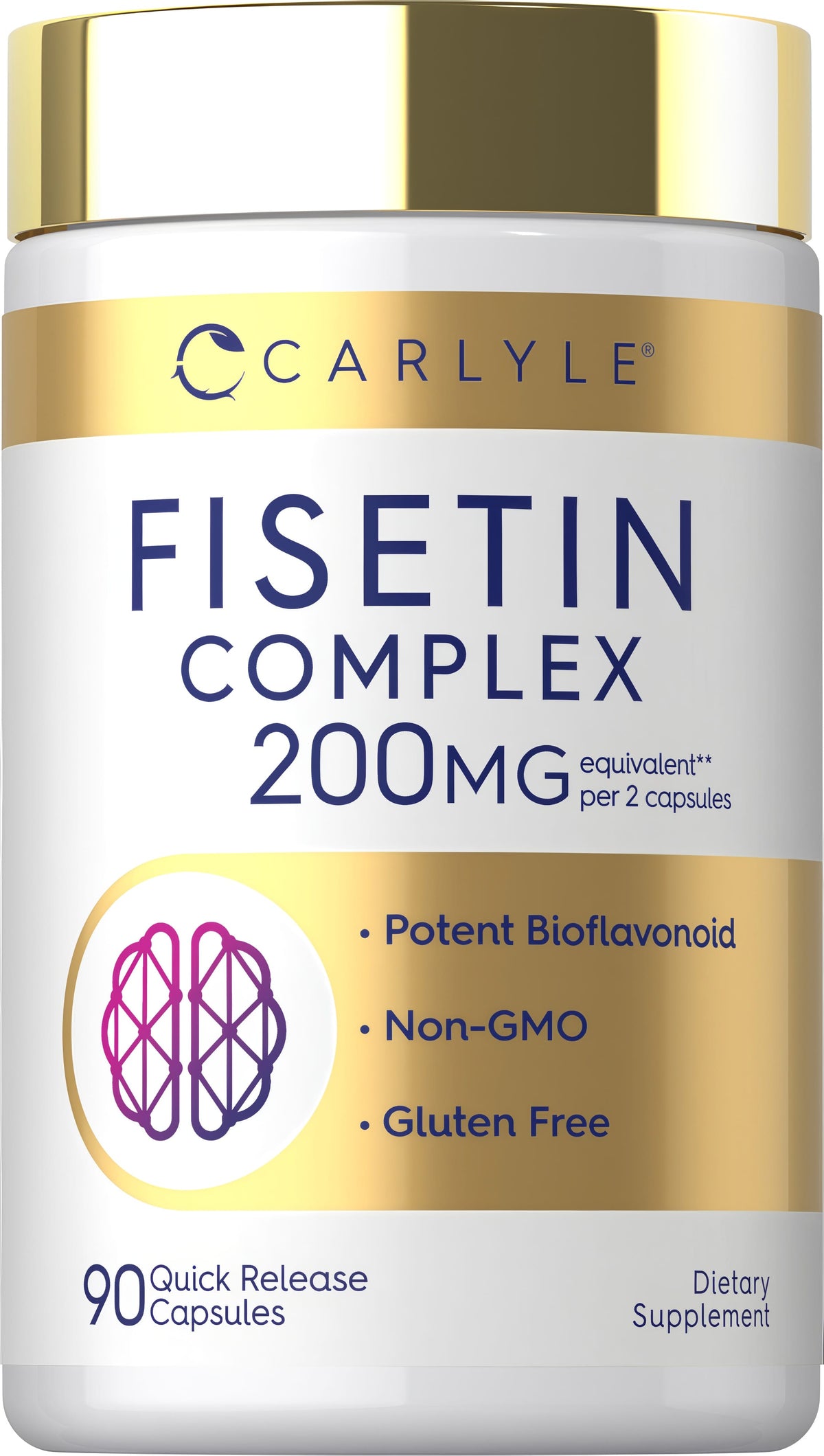Carlyle Fisetin Complex, 200 MG per 2 capsules, 90 quick release capsules, dietary supplement.