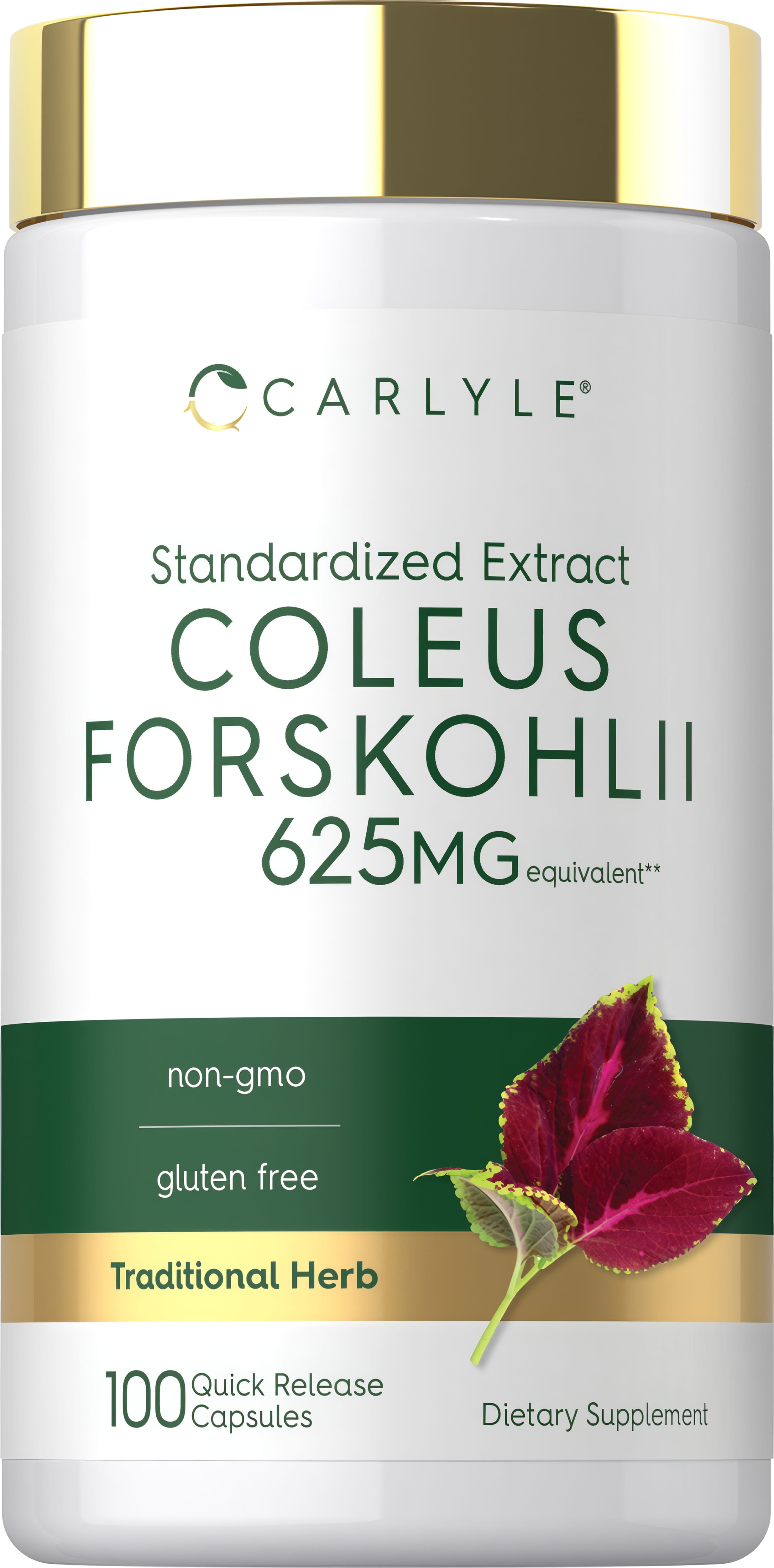 Carlyle Standardized Extract Coleus Forskohlii, 625mg equivalent, 100 quick-release capsules.