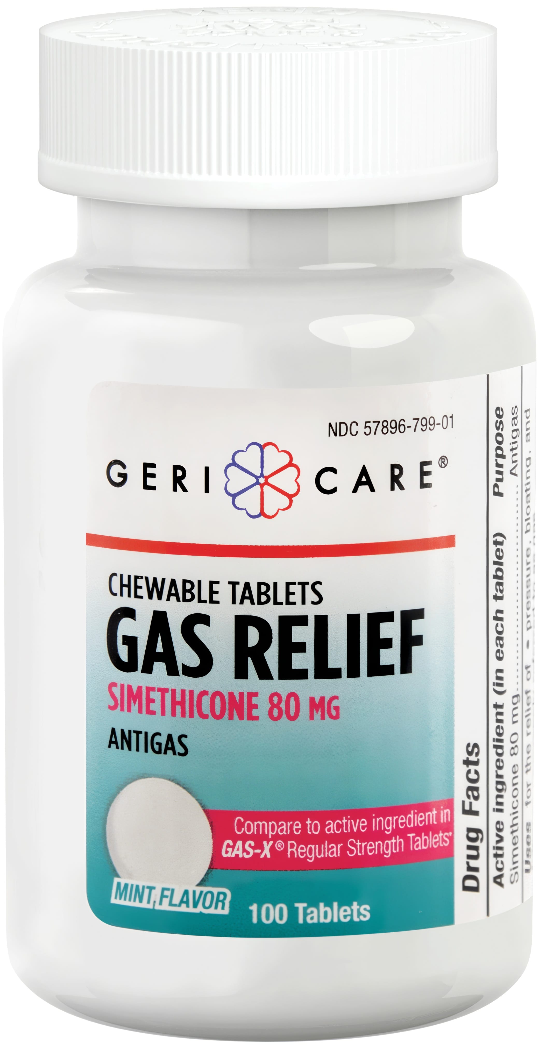 Gas Relief (Simethicone) 80 mg Mint Chewable, Compare to Gas-X , 100 Chewable Tablets