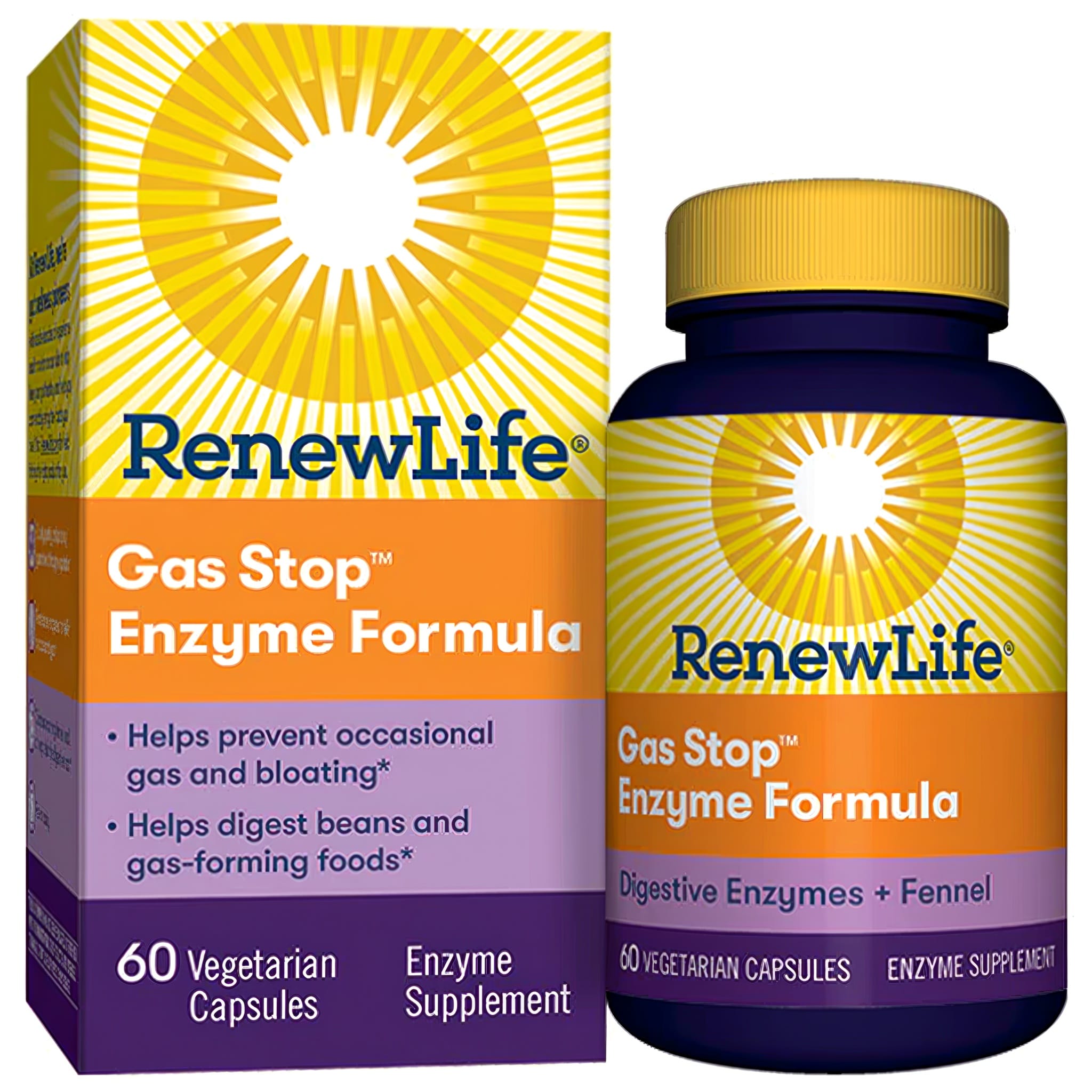 Gas Stop Enzyme Formula bottle containing 60 vegetarian capsules for digestive support.