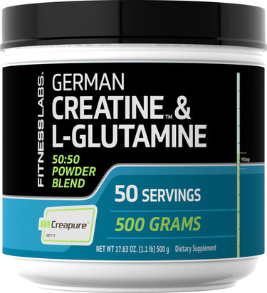 German Creatine Monohydrate (Creapure) & L-Glutamine Powder (50:50 Blend), 10 grams (per serving), 1.1 lb (500 g) Bottle