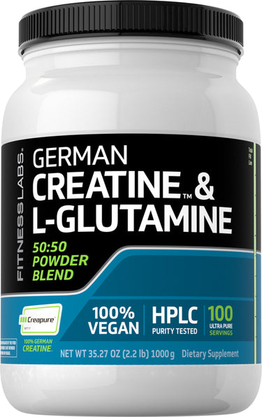 German Creatine Monohydrate (Creapure) & L-Glutamine Powder (50:50 Blend), 10 grams (per serving), 2.2 lb (1000 g) Bottle