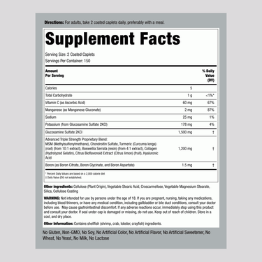 Supplement Facts panel for Glucosamine/Chondroitin Triple 300 Coated Caplets displayed.