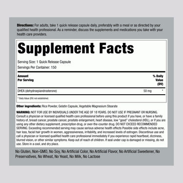 DHEA, 50 mg, 150 Quick Release Capsules
