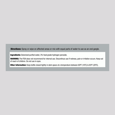 Supplement Facts for Essen Oxygen Hydrogen Peroxide Solution 3% FG, 16oz bottle.