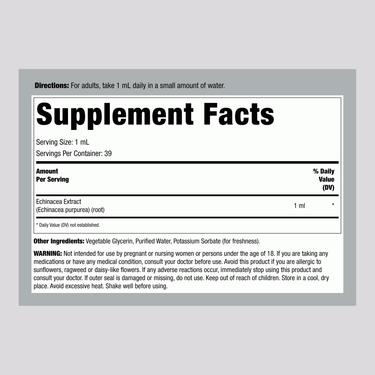 This is the Supplement Facts panel for Echinacea Liquid Extract, 2 fl oz bottle.