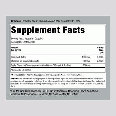 Supplement Facts panel displays details for Super Cinnamon Capsules, bottle contains 120.