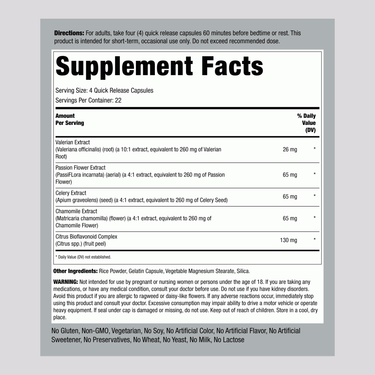 Detailed view of Supplement Facts panel for LN Sleep Formula with Valerian Plus 90 capsules.