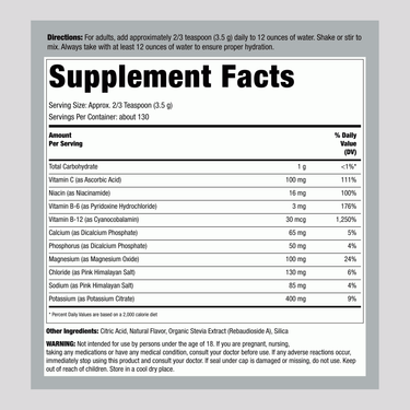 Supplement Facts for CL Horbaach Electrolytes Hydration Powder, 16 oz package.
