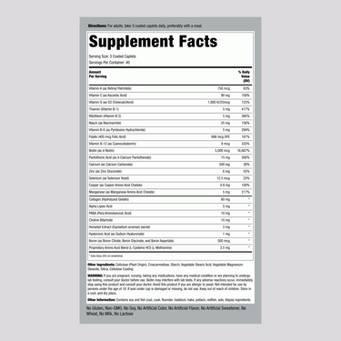 Supplement Facts panel for Ultra Hair, Skin & Nails Coated Caplets 120.