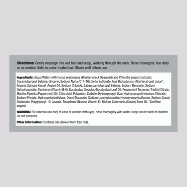 Supplement Facts panel for The Seaweed Argan Shampoo with Eucal Pepper, 12 oz bottle label.