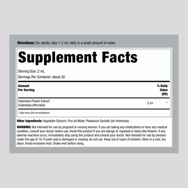 Supplement Facts panel for a 2 fl oz bottle of Calendula Liquid Extract.