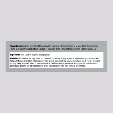 Supplement Facts label for Clove Oil, 15 mL bottle.